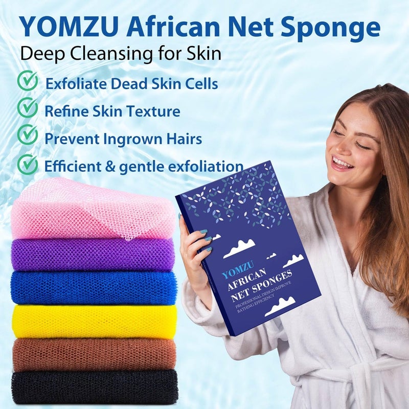 YOMZU African Net Sponge Exfoliating Bath Sponge Scrubbing Long Rag Wash Shower Body Scrubber - 6 Pieces - Image 2